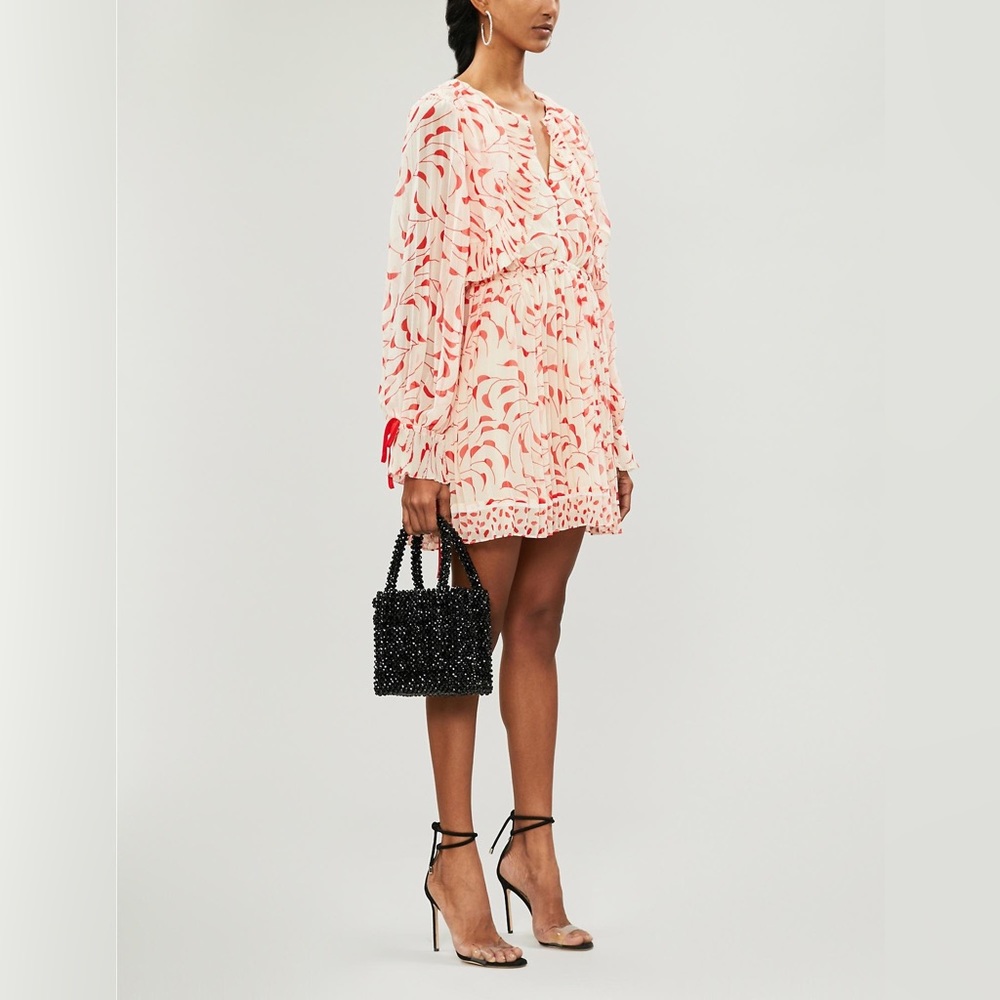 SELF-PORTRAIT Crescent Chiffon Printed Cape Dress